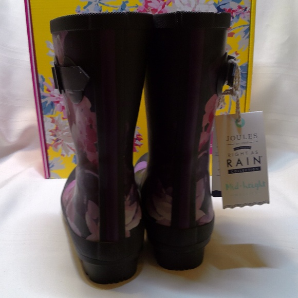 NIB Joules Mid Rain Boots Molly Black Floral Right as Rain Wellies Size 6M - Picture 5 of 7